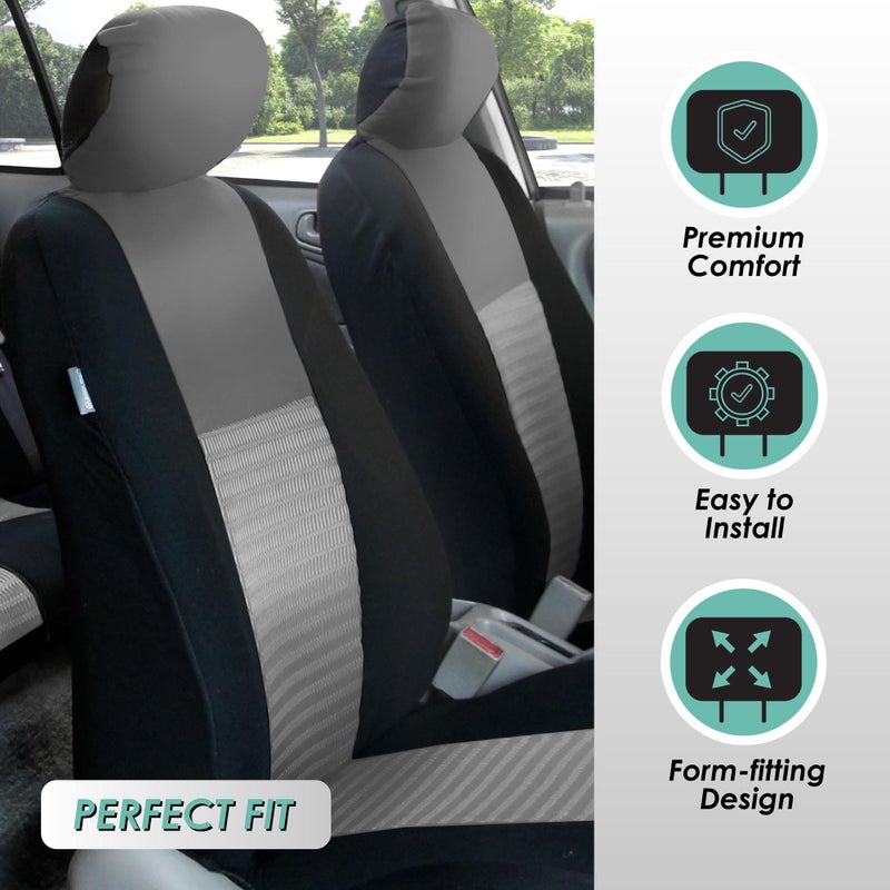 FH Group Car Seat Covers Trendy Elegance Three Row Car Seat Covers Set, Airbag Compatible and Split Ready, 8 Seater Covers-Universal Fit for Cars, Trucks & SUVs Gray/Black - Image 2